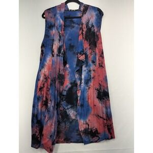 Coin 1004 Tie Dye Sleeveless Hooded Long Vest Cardigan Top‎ M